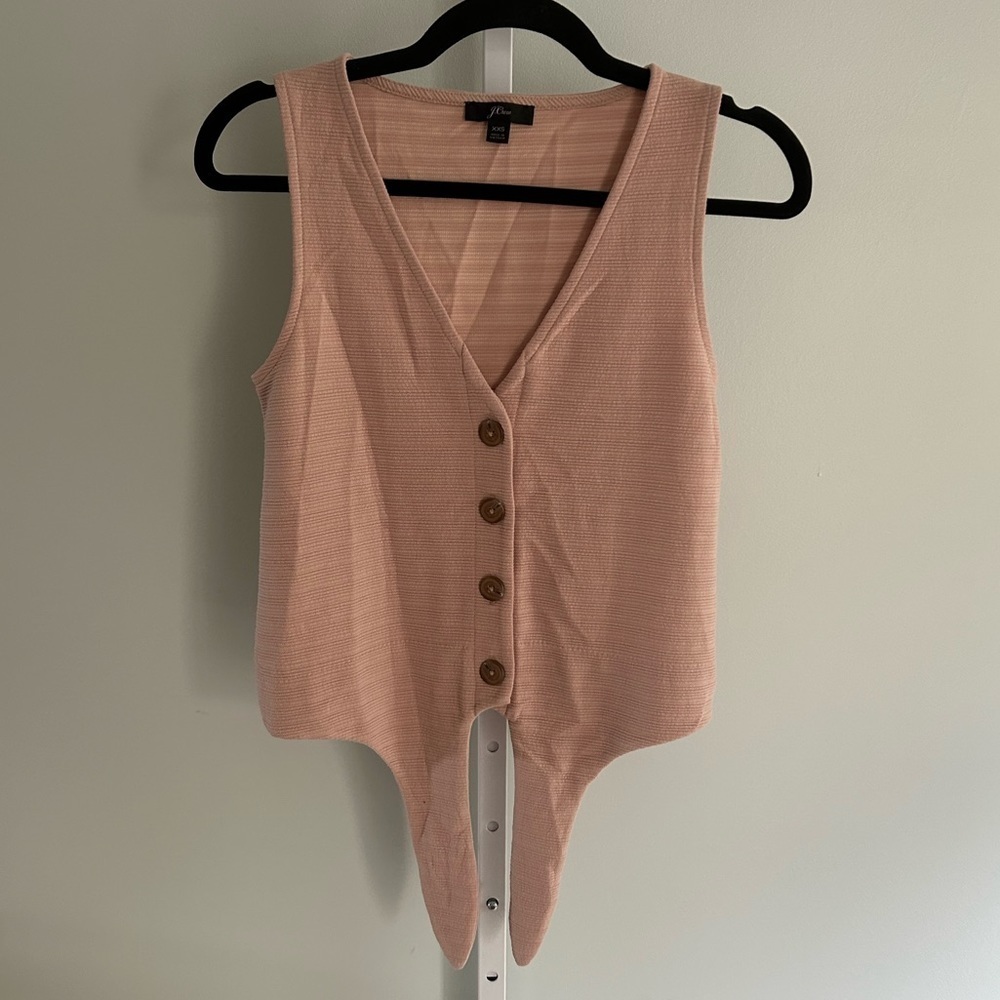 J. Crew Blush Pink Ribbed Button Down Tie Front Tank
